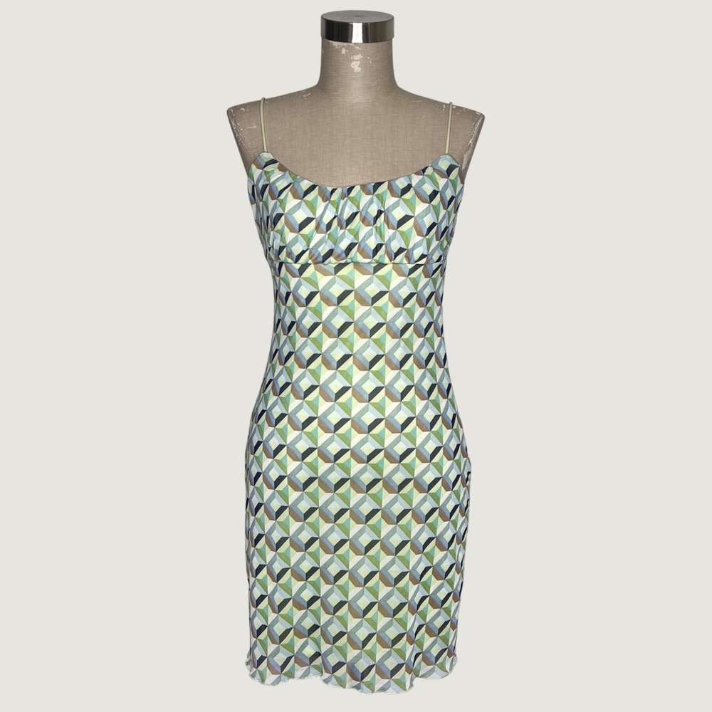 No‎ Comment Y2K Style Green Geometric Cube Slip Mini Dress Lettuce Hem Medium